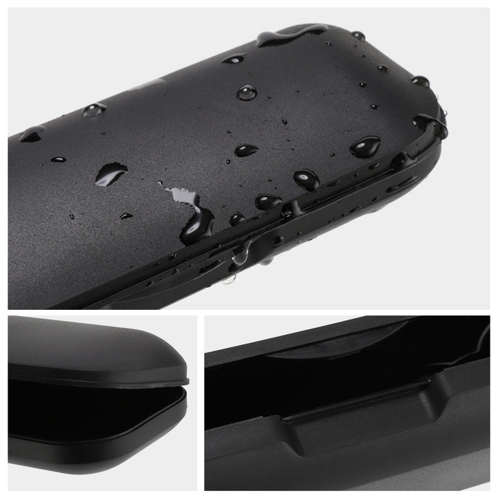 Stylish and sleek black glasses protector case. Modern unisex design for safe eyewear storage.