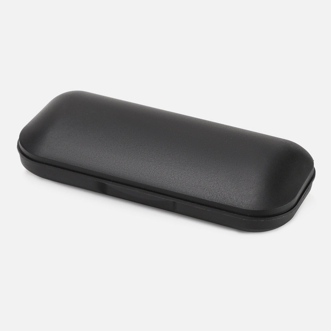Portable unisex glasses protector. Sleek black case for secure storage of eyewear & sunglasses on the go.
