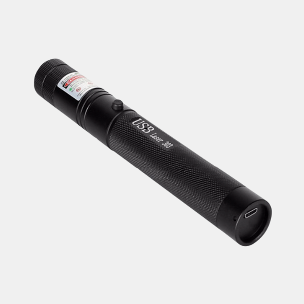 Sleek black USB-C rechargeable long-range laser pointer for presentations, astronomy, and outdoor use.