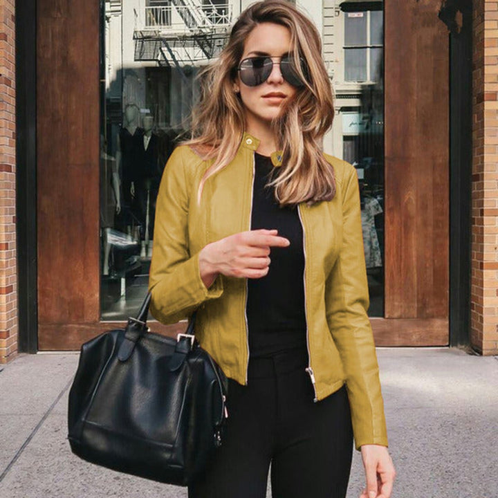 Chic women's jacket, tailored slim fit, functional zip-up style with flattering lines.