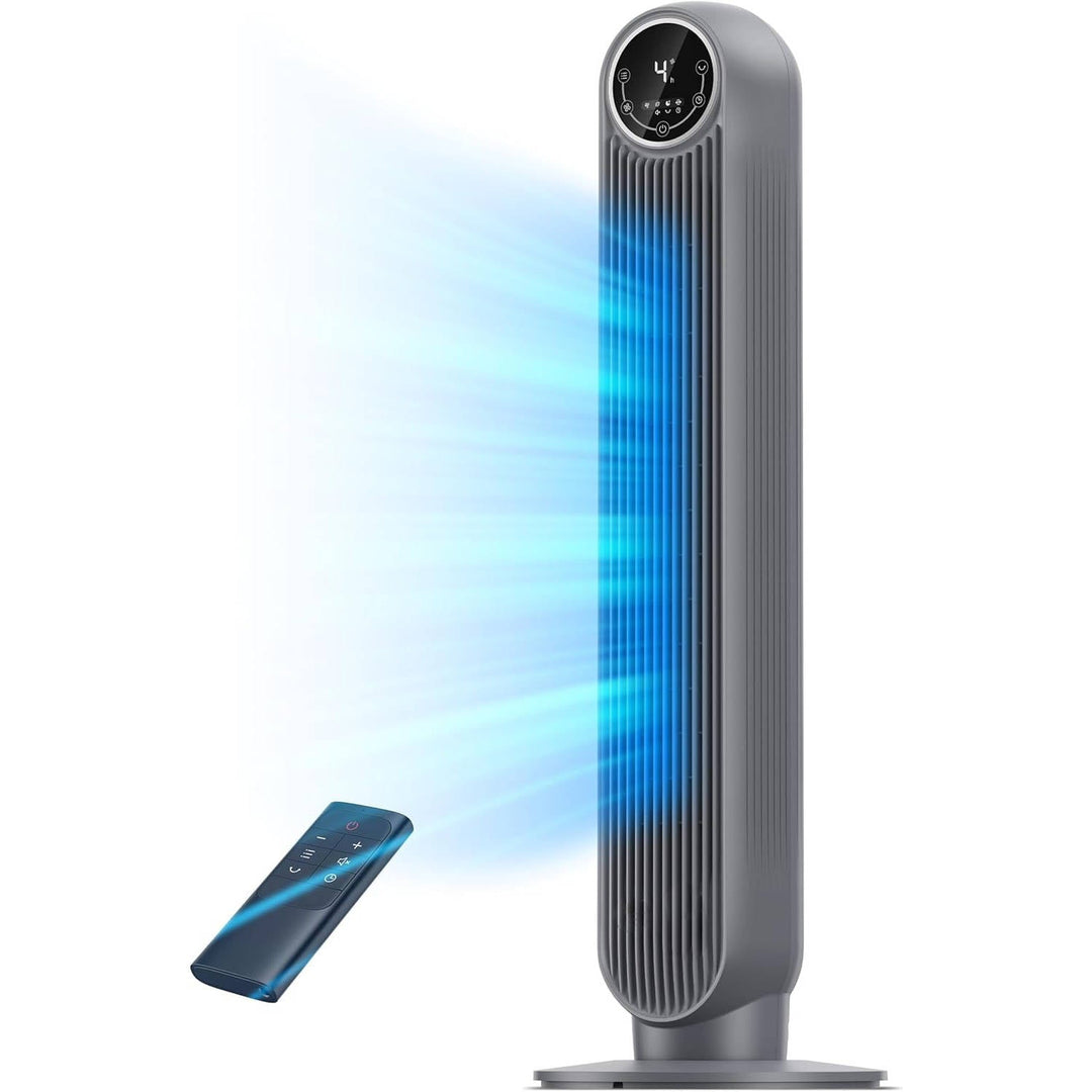 90° oscillating bladeless tower fan. 8 quiet speeds deliver powerful air circulation for ultimate home comfort.
