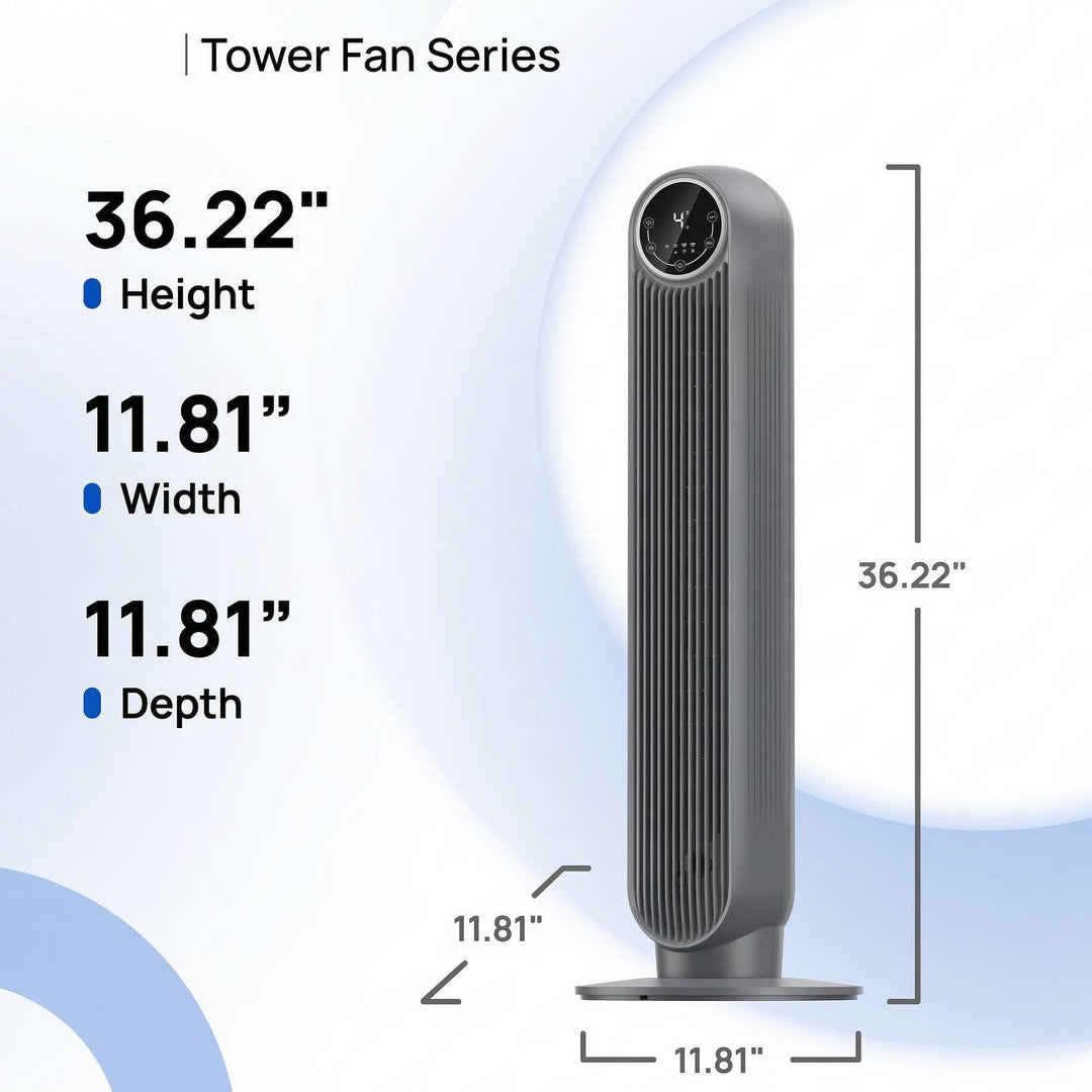 Premium 8-speed bladeless tower fan. Quiet operation and remote control enhance home cooling and air quality.