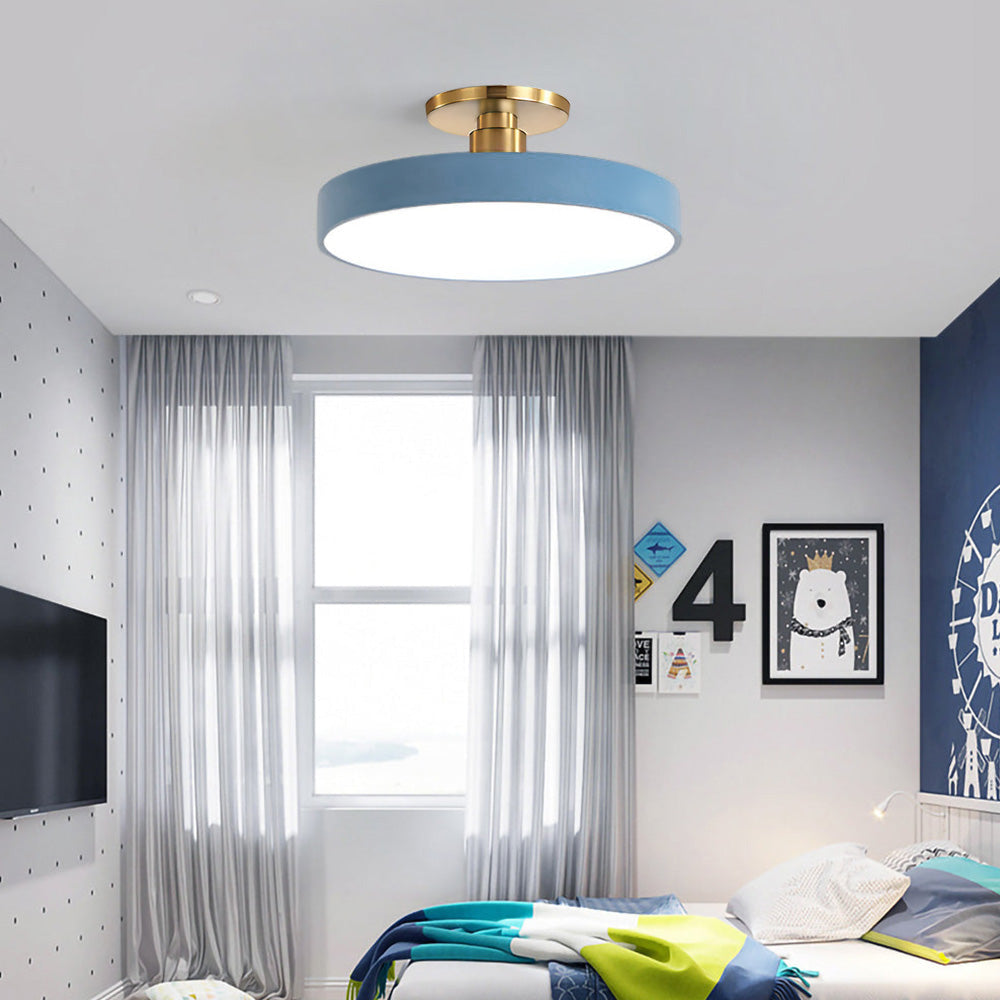 Flush mount LED light fixture, sleek and energy-efficient modern lamp.