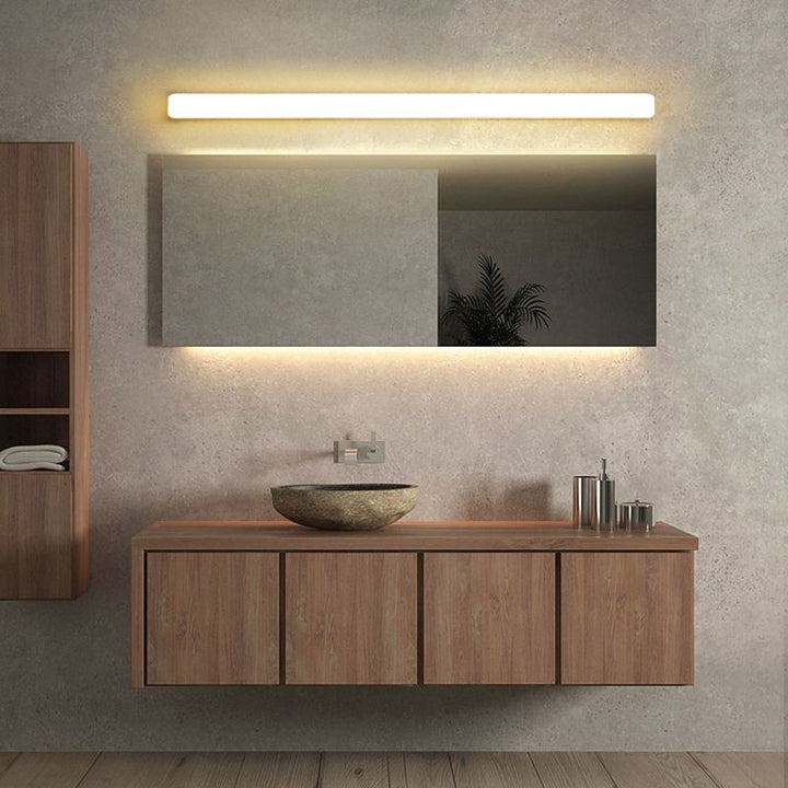 Adjustable LED mirror light fixture, ideal for modern bathroom decor.