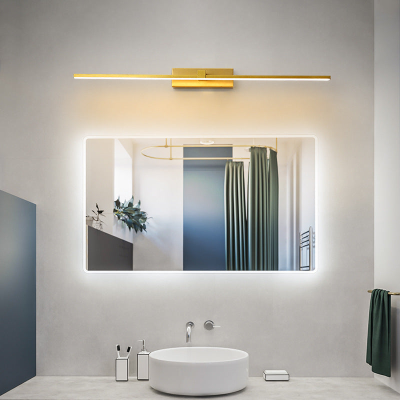 Black contemporary LED wall lamp, great for vanity lighting in a modern bathroom.