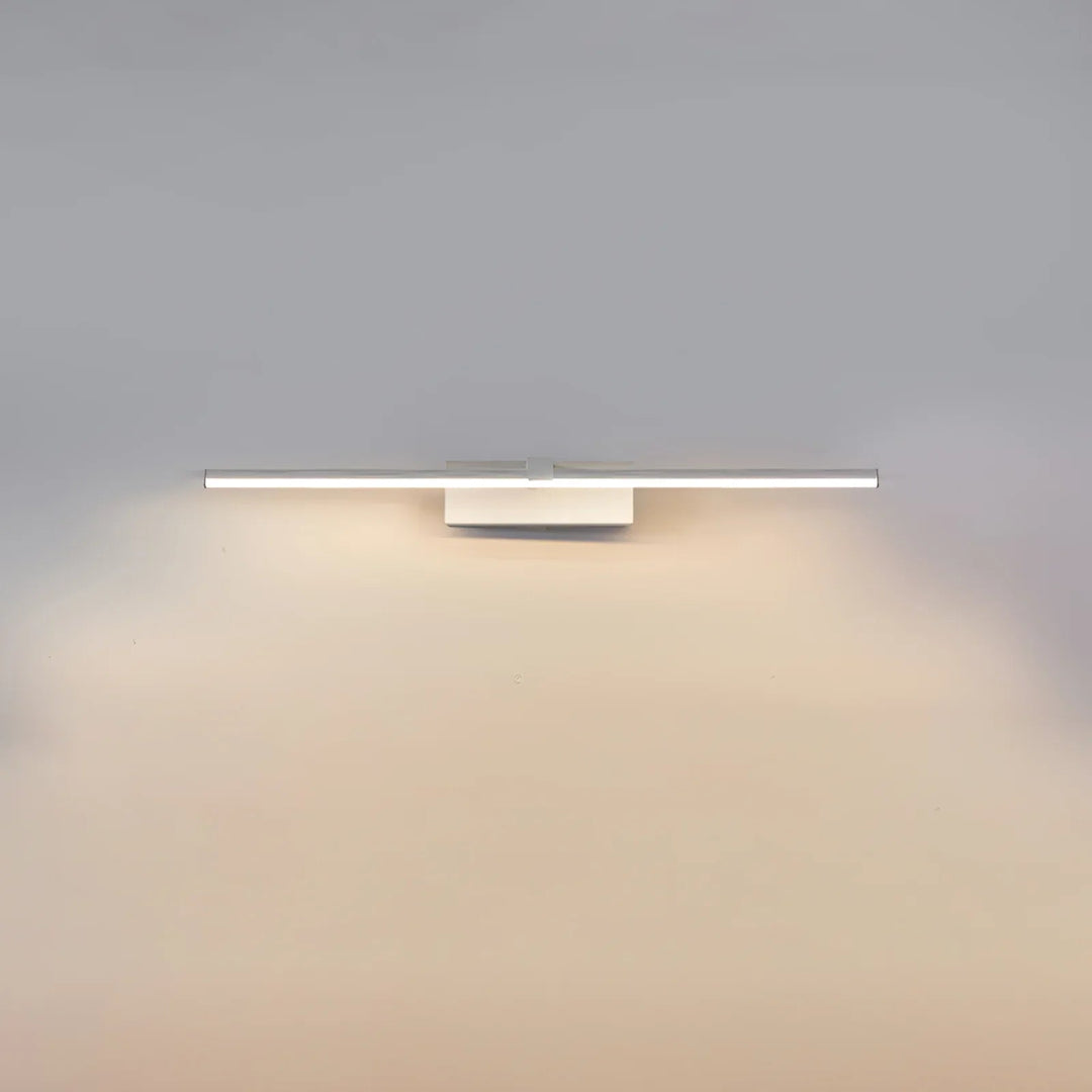 White contemporary LED vanity light, brightens modern bathrooms and bedrooms.
