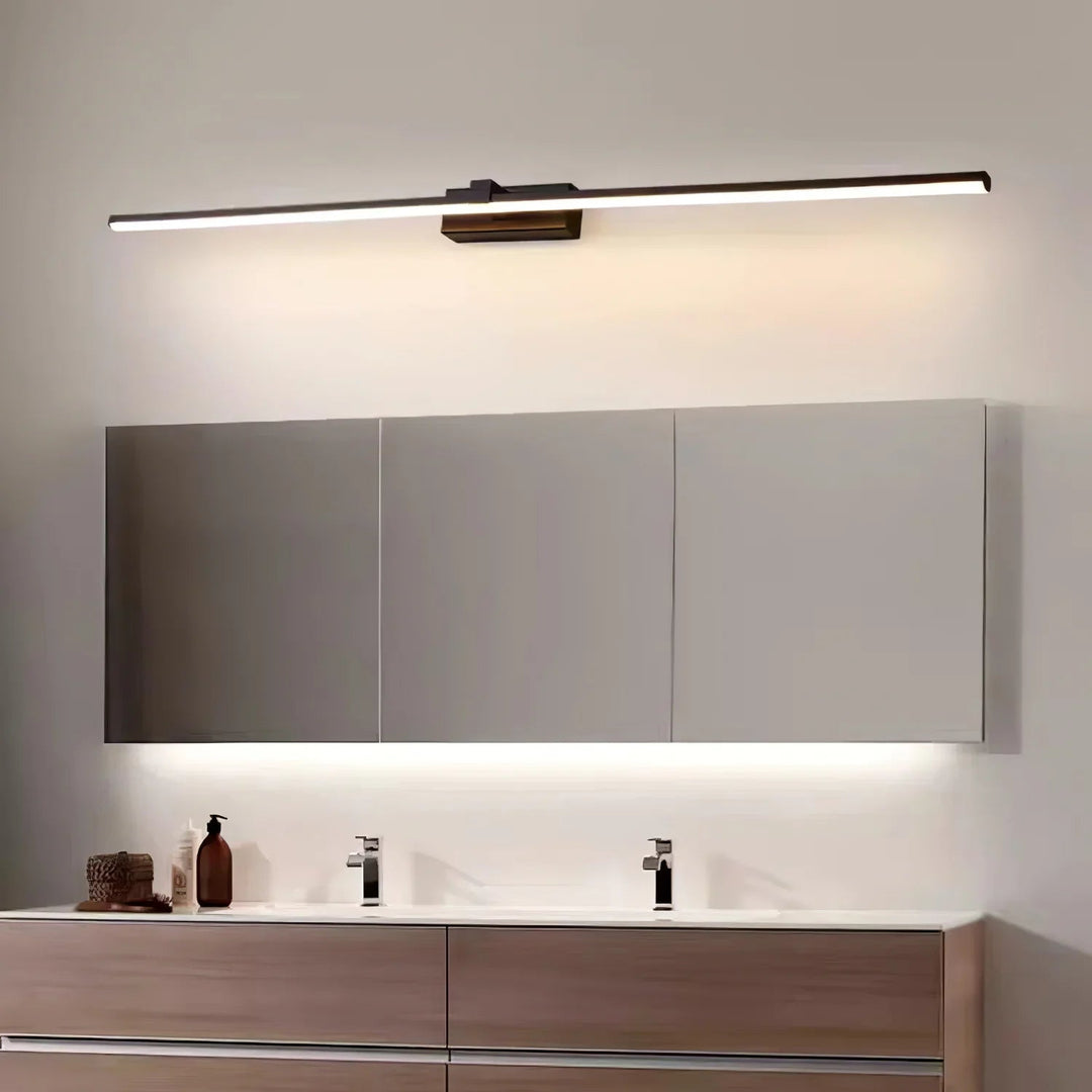 Sleek gold LED vanity light, a modern lighting fixture for stylish homes.