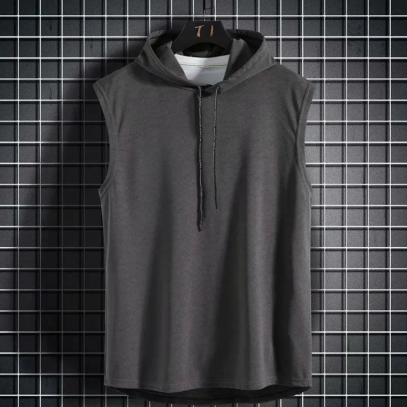 Comfortable men's sleeveless athletic hoodie, essential gym wear for intense training sessions.