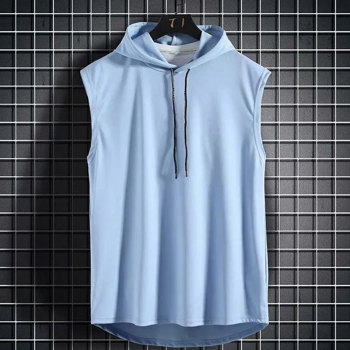 Performance men's sleeveless hoodie, suitable for gym wear, training, and athletic casual style.