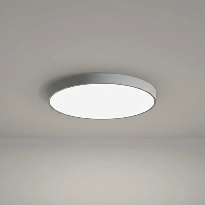 Slim profile LED flush ceiling light, modern round design, dimmable for optimal ambiance.