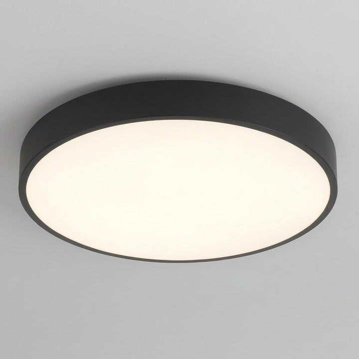 Round LED flush ceiling light, dimmable, perfect for bedroom or living room, slim design.