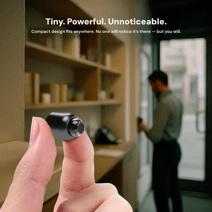 Compact 1080p HD mini WiFi security camera with night vision & motion alerts for versatile home surveillance.