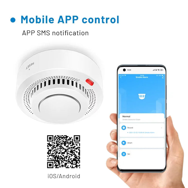 Wireless smart home smoke & heat detector. WiFi & Bluetooth enabled, app control for enhanced security.
