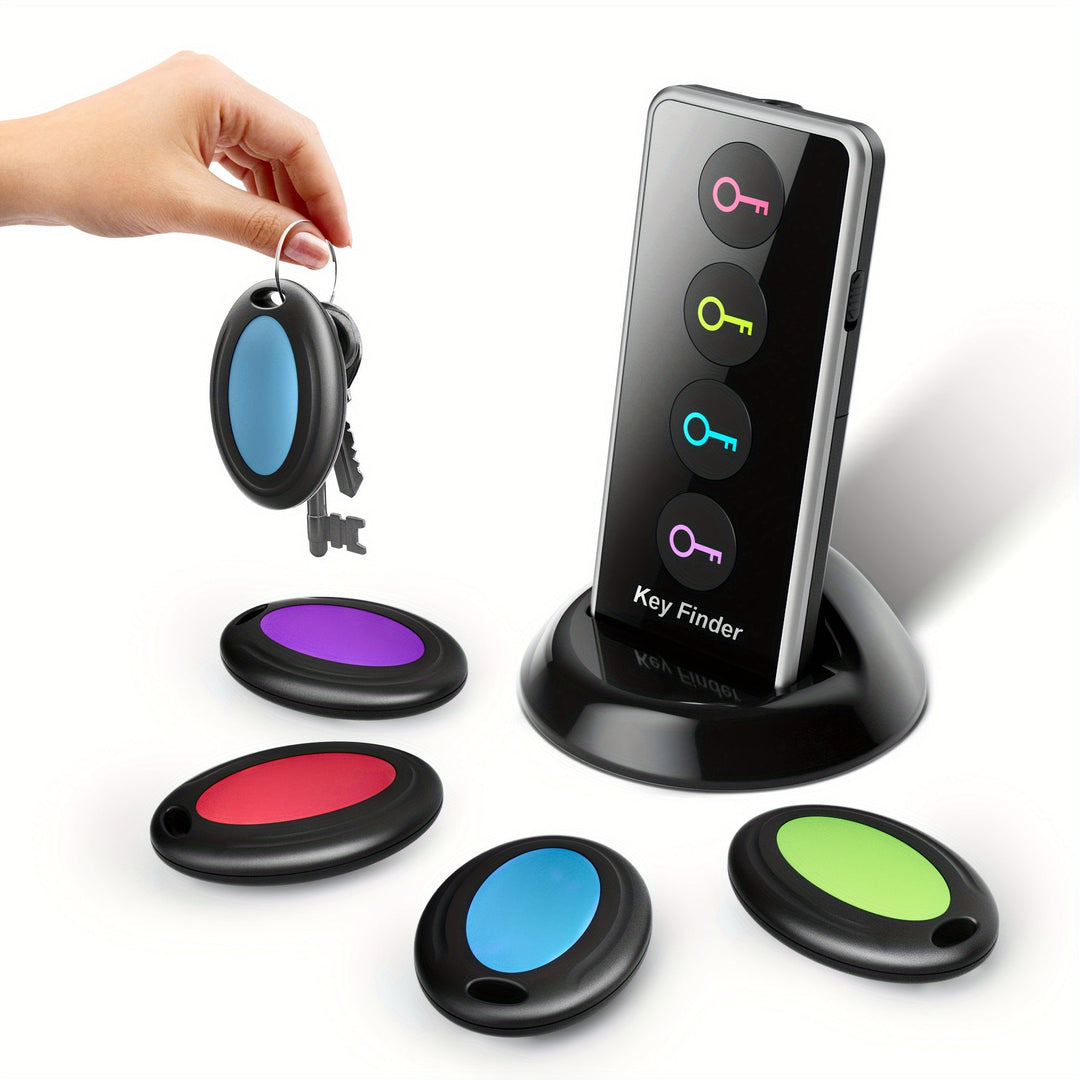 Smart Wireless Key Finder Set with 4 colorful LED trackers. Anti-loss item locator for keys & valuables.