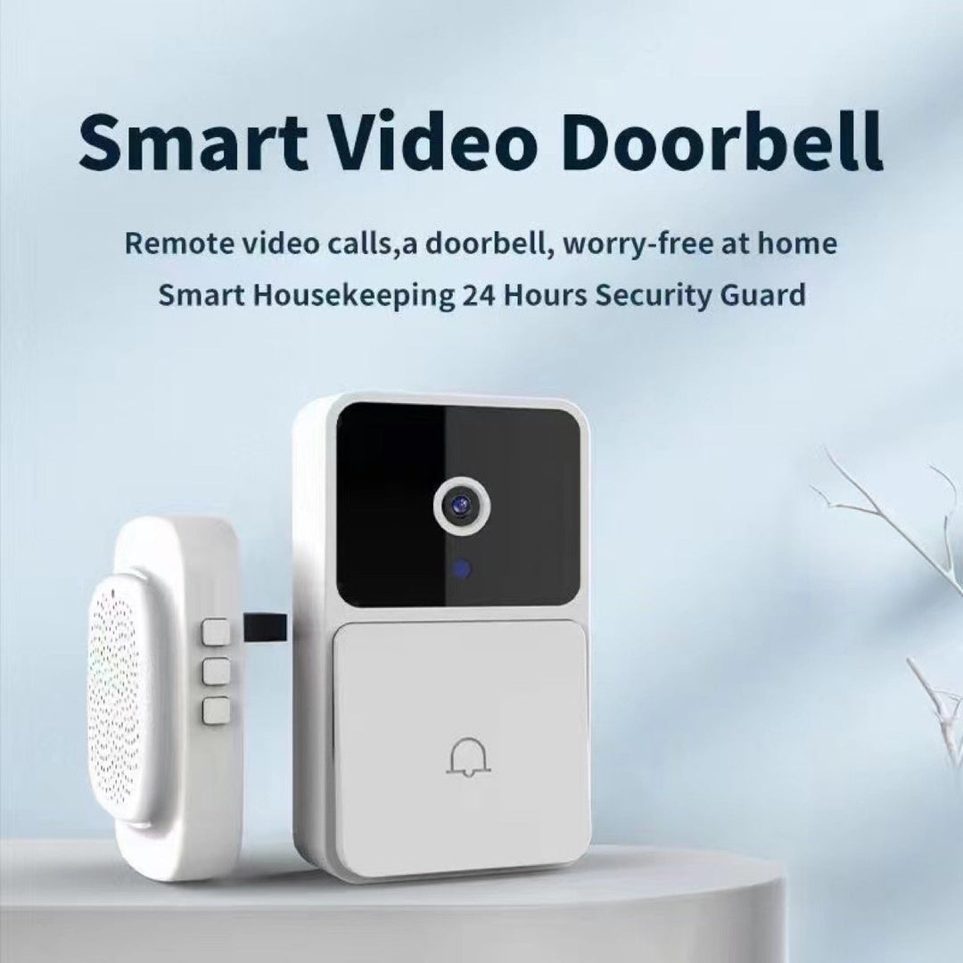 Compact wireless doorbell camera, ideal for smart home security with remote monitoring and HD.