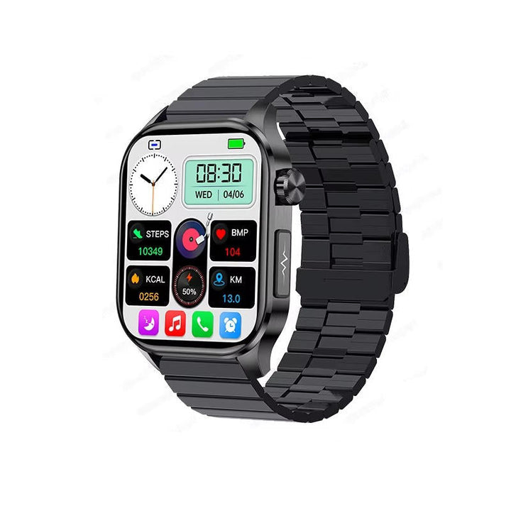 Premium smartwatch: AMOLED screen, health tracking (HR, BP), Bluetooth calls & SOS.