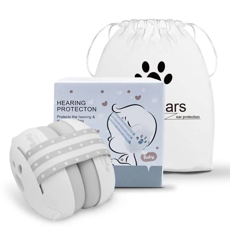 Grey baby ear protection earmuffs, designed for gentle noise cancelling & comfortable sound protection for infants.