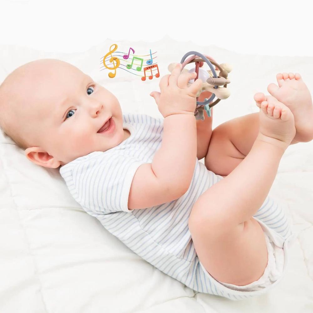 Developmental sensory toy & teether for babies. Promotes infant growth with safe, soft chewing & rattle sounds.