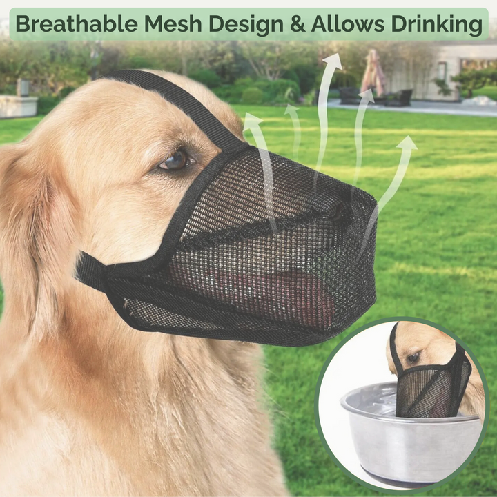 Close-up of gray AirMesh dog muzzle, highlighting its soft fabric and durable construction.