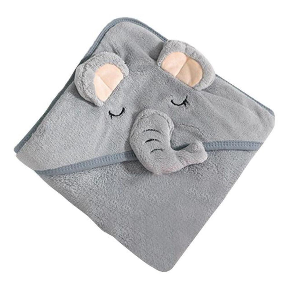 Unisex hooded baby towel, coral fleece with animal ears, perfect absorbent newborn gift for bath, pool, or beach.