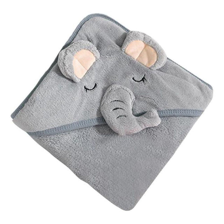 Unisex hooded baby towel, coral fleece with animal ears, perfect absorbent newborn gift for bath, pool, or beach.