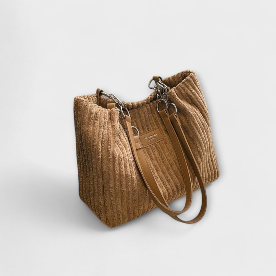 Stylish khaki corduroy shoulder bag for women, an everyday crossbody bag with soft texture and casual appeal.