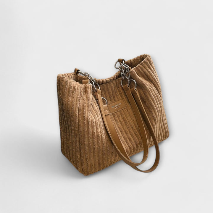 Stylish khaki corduroy shoulder bag for women, an everyday crossbody bag with soft texture and casual appeal.