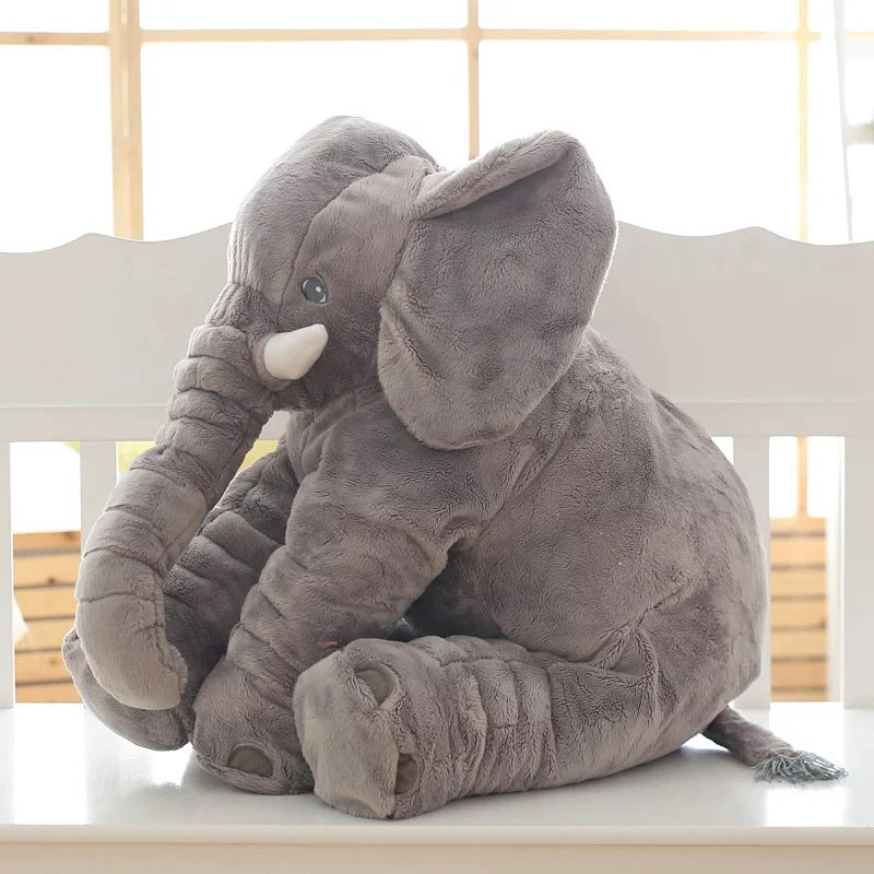 Grey elephant cuddle baby pillow, super soft for snuggling.
