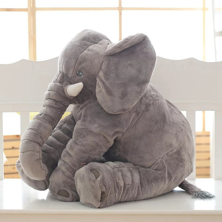 Grey elephant cuddle baby pillow, super soft for snuggling.