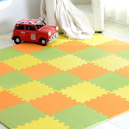 Non-toxic interlocking puzzle mats, ideal for a safe and cushioned children's room.