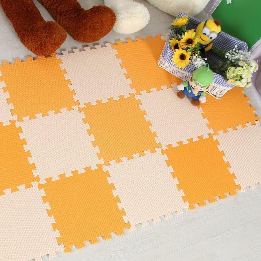 Padded interlocking foam mats for home gym and soft flooring for kids.