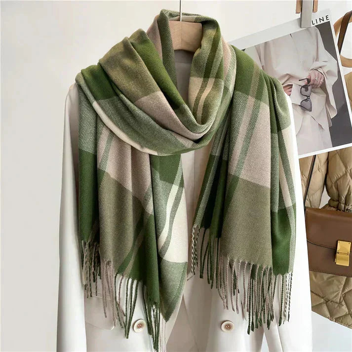 Soft luxury cashmere winter scarf for women, a warm and elegant fashion accessory for cold weather and winter style.