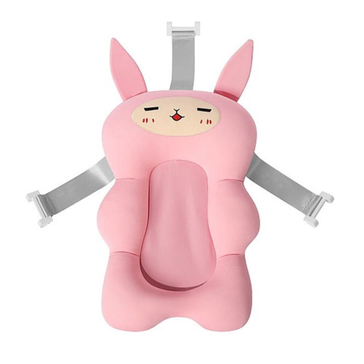 Foldable rabbit baby bath pillow, soft & non-slip, designed for safe & comfortable newborn & infant bath support.