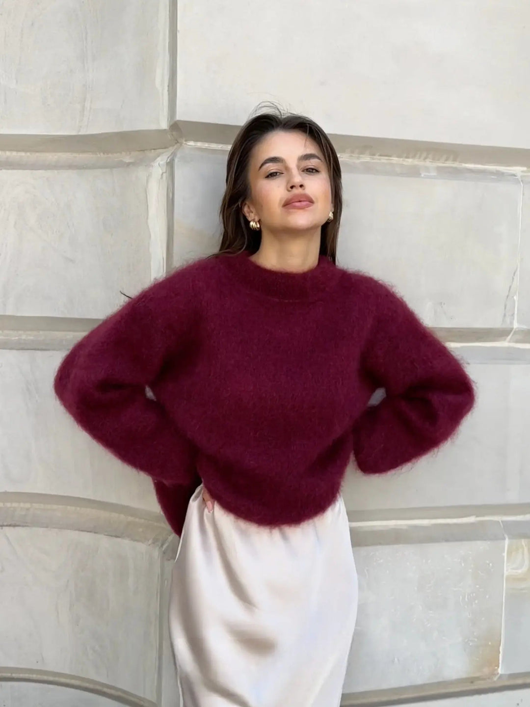 Soft oversized knit jumper for women, perfect for effortless casual chic winter layering.
