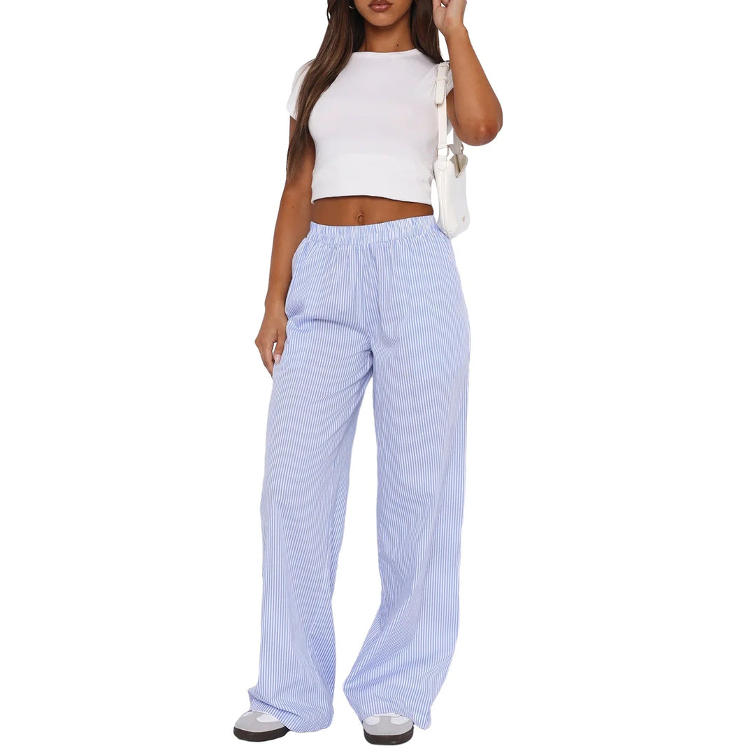 Blue women's soft relaxed fit lounge pants. Ideal comfortable casual wear with elastic waist & convenient pockets.