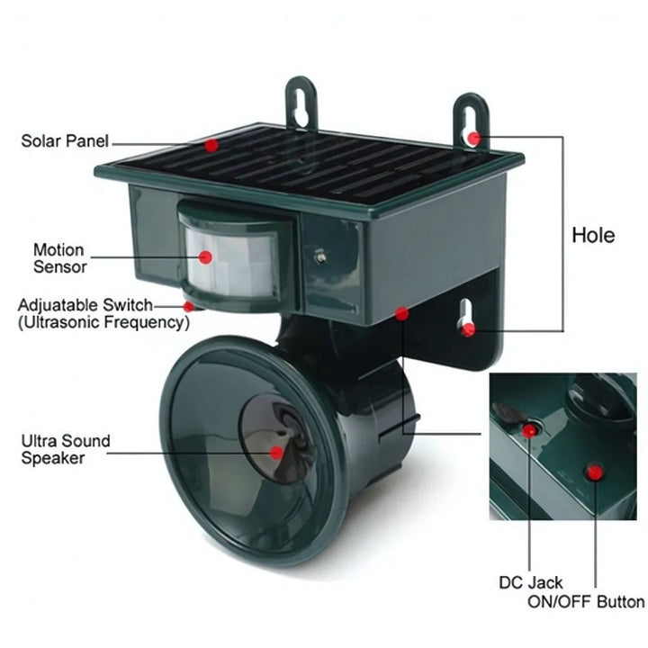 Keep birds away with this solar motion sensor garden repeller; effective & humane deterrent.