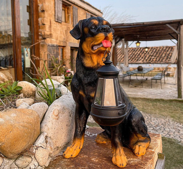 Decorative solar LED Labrador dog sculpture, an eco-friendly outdoor garden light and patio decor.