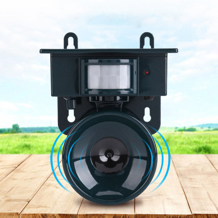 Front view of the outdoor motion sensor pest deterrent, ready to protect your garden from birds.
