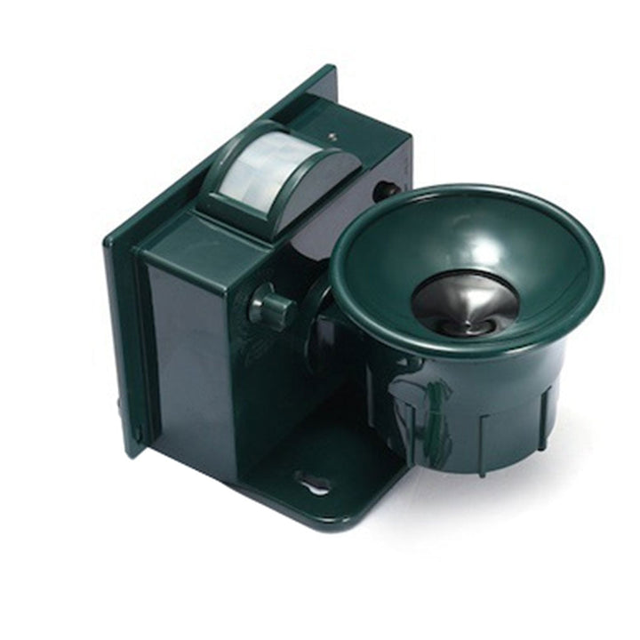 Solar powered bird repeller with a wide-angle motion sensor, guarding outdoor spaces against pests.