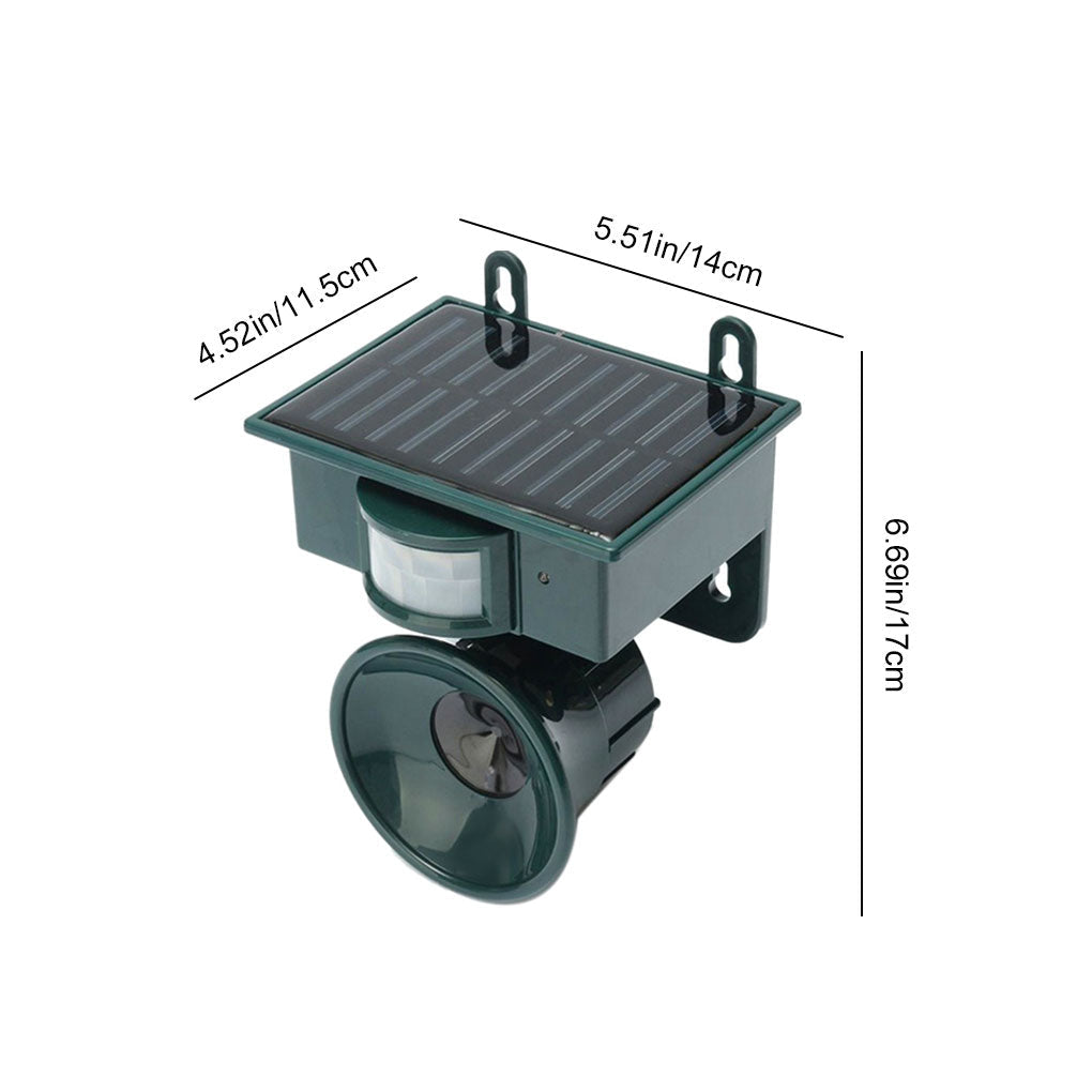 Patio pest deterrent: a solar powered, motion sensor bird repeller for effective wildlife control.