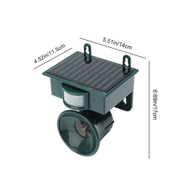 Patio pest deterrent: a solar powered, motion sensor bird repeller for effective wildlife control.