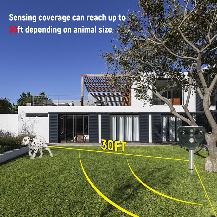 Wildlife-friendly solar ultrasonic bird deterrent. Wireless pest control for garden & yard defense.