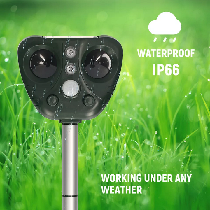 Keep birds away with this wireless solar ultrasonic repeller. Weatherproof solution for garden & yard protection.
