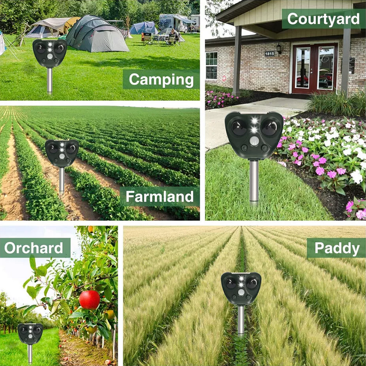 Advanced solar ultrasonic bird deterrent. Wireless, weatherproof pest control for effective outdoor yard defense.