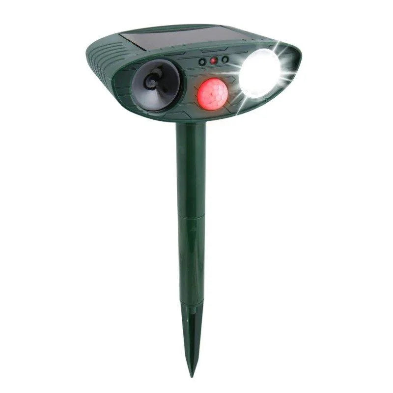 Solar ultrasonic deer repeller for garden protection.