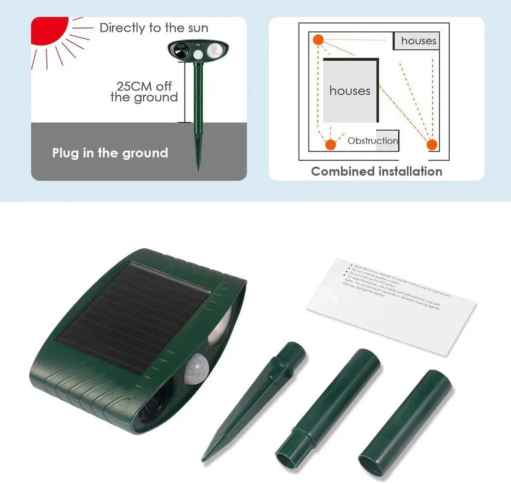 Ultrasonic animal repeller, solar charge for outdoor.
