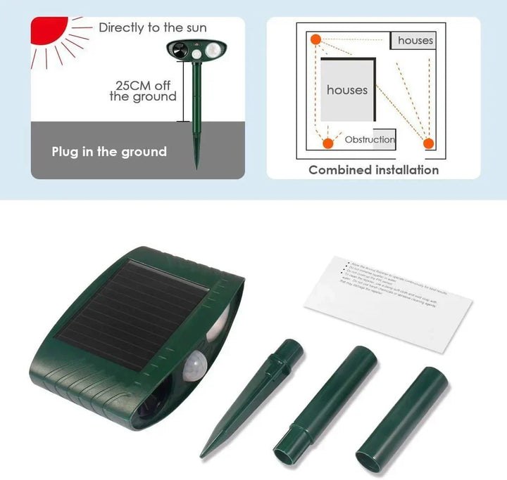 Ultrasonic animal repeller, solar charge for outdoor.