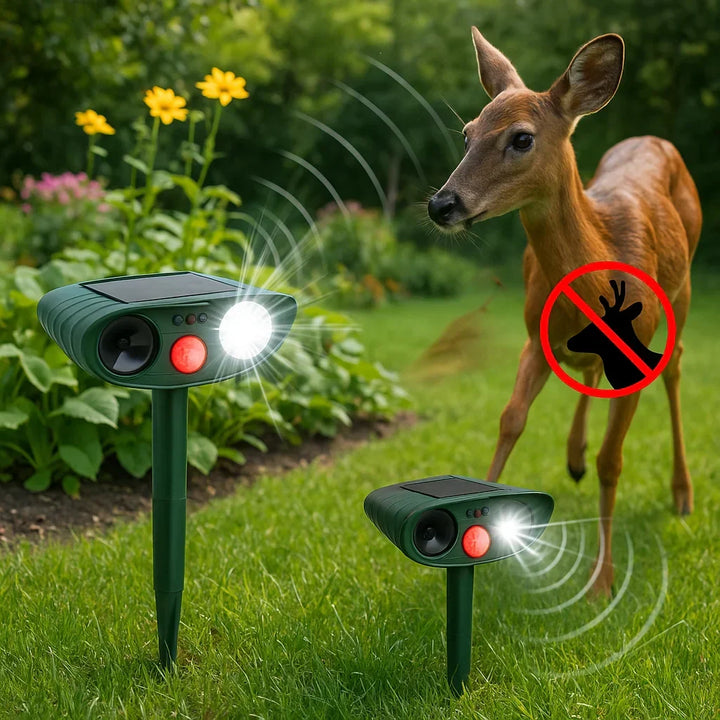 Protect garden plants with solar ultrasonic deer repeller.