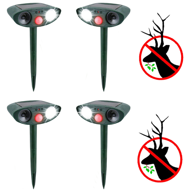 High-tech solar ultrasonic deer repeller, humane wildlife control.
