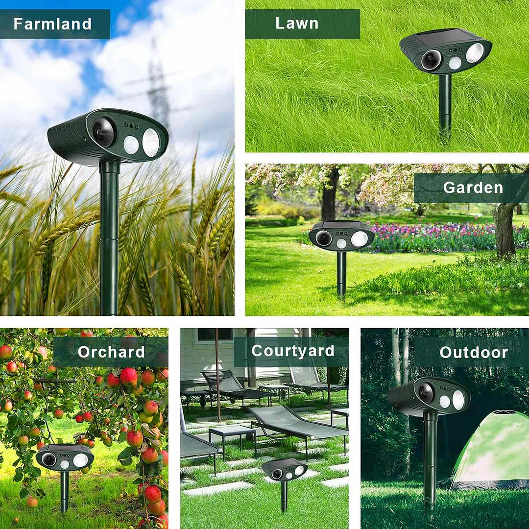 Humane ultrasonic deer deterrent for yard & lawn.